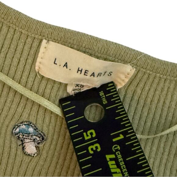 LA Hearts Green Ribbed Button Embroidered Mushroom Cropped Cardigan Cottagecore - Picture 6 of 6